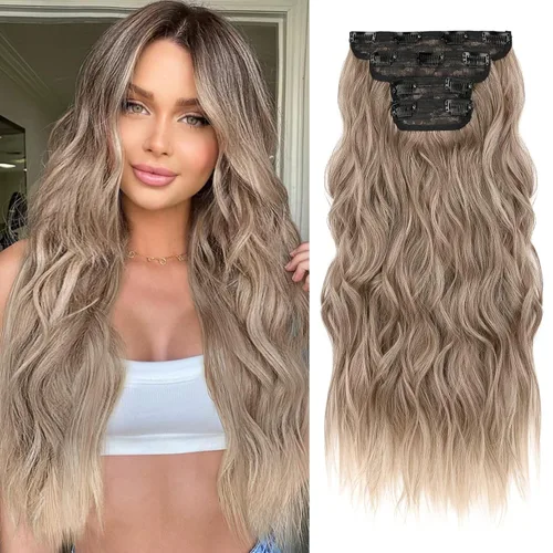 Miniatura 9 de REECHO Extensiones de cabello, 4 extensiones de cabello con clip, HE001, extensiones de cabello sintético suave natural para mujer, rubio claro