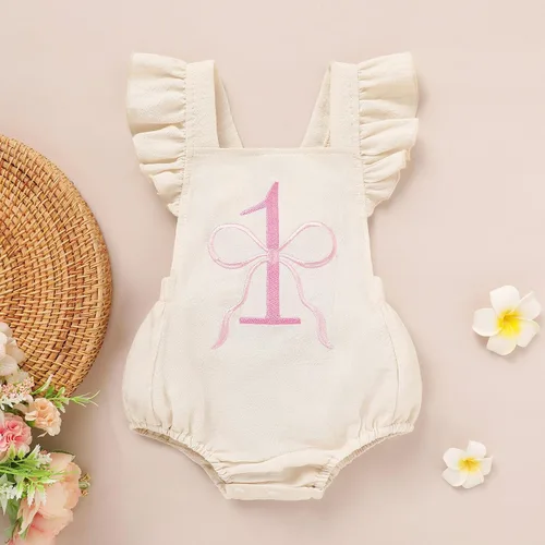 Miniatura 7 de GRNSHTS Trajes de primer cumpleaños para niñas con volantes para primer cumpleaños, mameluco sin espalda