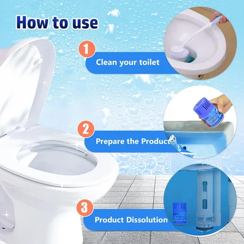 Miniatura 3 de Botellas limpiadoras automáticas de inodoro, paquete de 2 limpiadores de inodoro en tanque para prevención de acumulación de manchas, limpiador azul