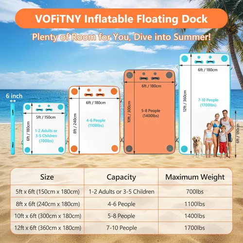 Miniatura 7 de VOFiTNY Muelle flotante inflable, plataforma flotante para lagos, flotadores de lago para adultos, tapete de balsa para isla para lago, playa