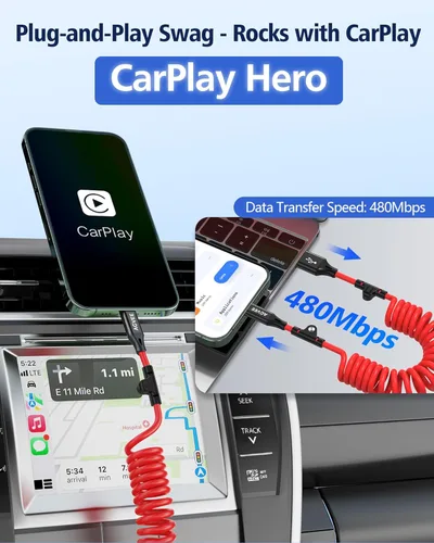 Miniatura 5 de AGVEE Cable de carga corto USB a USB-C en espiral de 1.5 pies [certificado USB-IF] Cable de carga rápida de 3 A en el automóvil para iPhone 17/16/15