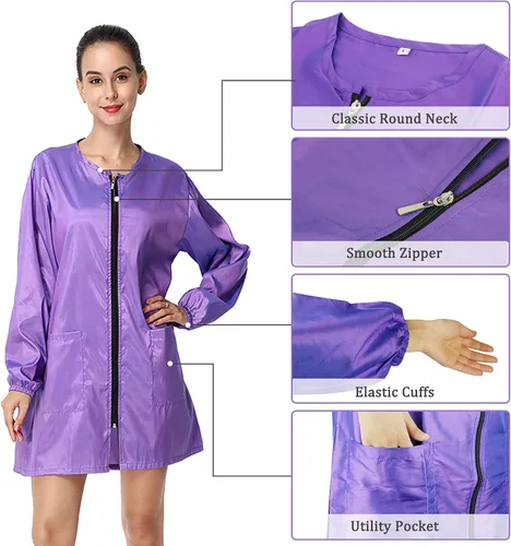 Bata de Tela de Poliéster para Salón Profesional, Chaqueta de Estilista, Capa de Corte de Pelo Impermeable, Delantal de Barbero Violeta-1