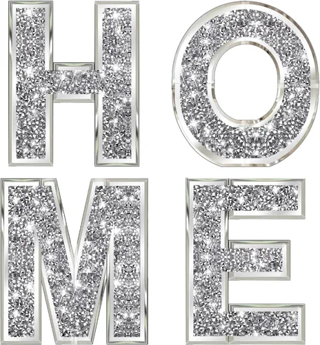 ZOLAPI 4 letras independientes para el hogar. Letras de diamantes de cristal glamorosas. Espejo plateado para decoración del hogar para pared, Casa