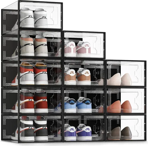 Miniatura 11 de 12 cajas de almacenamiento de zapatos, de plástico transparente apilable, organizador de zapatos para armario, contenedores de zapatos apilables