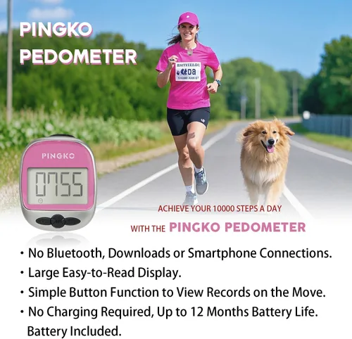 Miniatura 7 de PINGKO Podómetro portátil multifunción para exteriores, deportes, cuenta pasos/calorías/distancia Rosa