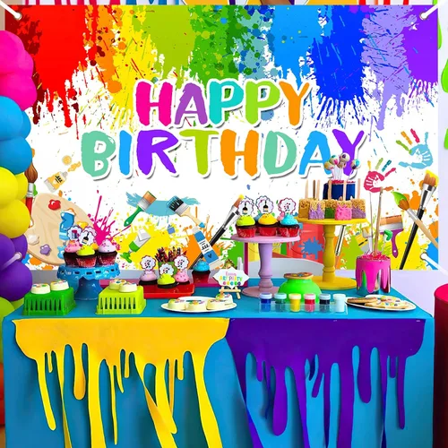 Miniatura 4 de Avezano Cartel de pintura de cumpleaños para niños y niñas, decoración de fiesta de arte de grafiti, tema de pintura, fondo de fotos de feliz