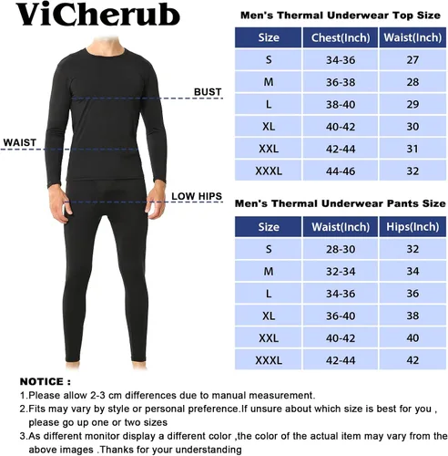 Miniatura 6 de ViCherub Thermal Underwear for Men Fleece Lined Long Johns Base Layer Top and Bottom Set for Cold Weather