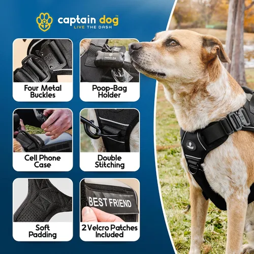 Miniatura 2 de Chaleco para perro de servicio sin tirones para perro de tamaño mediano con 4 hebillas de metal y doble costura, chaleco reflectante sin tirones