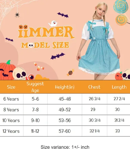 Miniatura 7 de Girls Halloween Clothing Blue Gingham Puff Sleeves Midi Dress Outfit with Hair Bows 5-14 Years