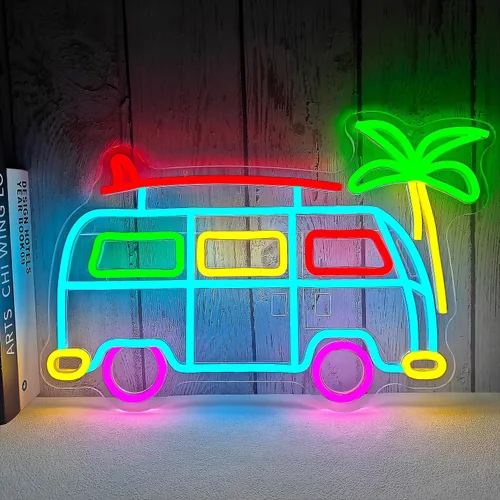 Letrero LED de neón de surf Van para campamento, regulable, retro, autobús, luces de neón, para viajes, autobús, decoración de pared, decoración de