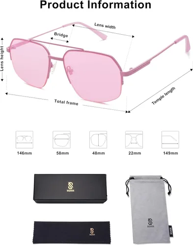 Miniatura 19 de SOJOS Trendy Aviator Sunglasses Mens Womens Retro Double Bridge Metal Frame Semi-Rimless Shades SJ1191
