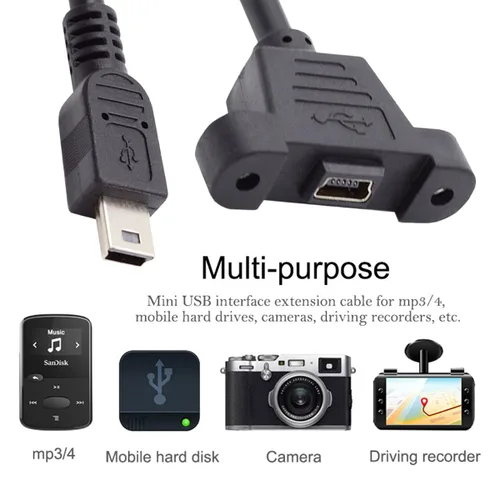 Miniatura 6 de cablecc Tipo de montaje en panel Mini USB2.0 5Pin macho a hembra Cable adaptador de extensión con tornillos 19.7 in