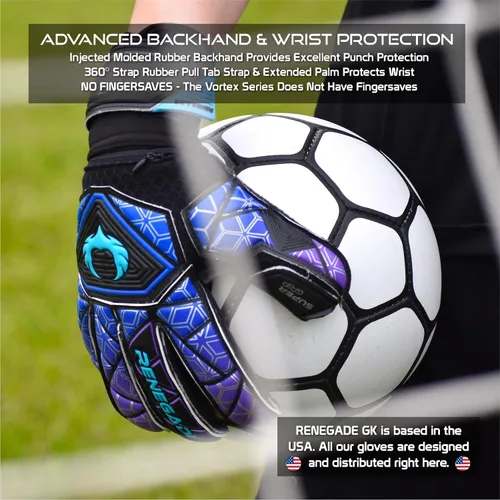 Miniatura 5 de Renegade GK Vortex - Guantes de portero con protector microbiano (tallas 6-11, 3 estilos, nivel 3) Hyper Grip de 3.5+0.118 in y súper malla