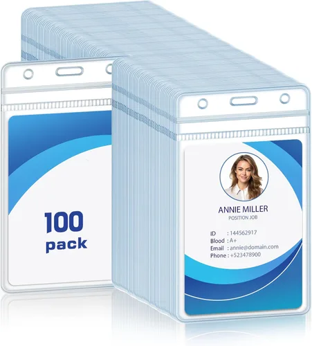 Vetoo Paquete de 100 fundas verticales para tarjetas de identificación con nombre, impermeables, de plástico transparente, PVC, con cremallera