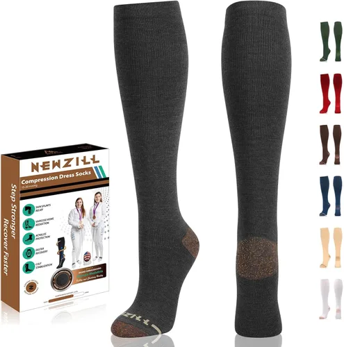 Miniatura 33 de NEWZILL Calcetines de compresión de cobre para mujeres y hombres, de 15-20 mmHg, algodón con control de olores, calcetines de vestir para negocios