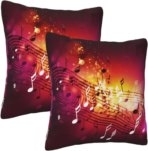 Miniatura 8 de 2 Pack Decorative Throw Pillow Covers 18"x18" Square Cushion Cover Boho Farmhouse Pillowcase for Couch Sofa Bedroom Living Room Home Decor Music