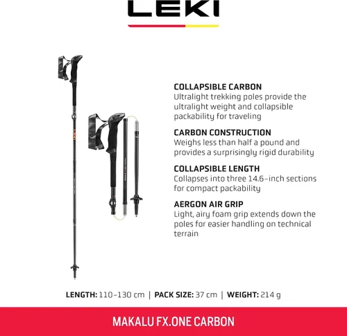 Miniatura 2 de LEKI Makalu FX.One - Bastones de senderismo ligeros ajustables de carbono para senderismo y senderismo