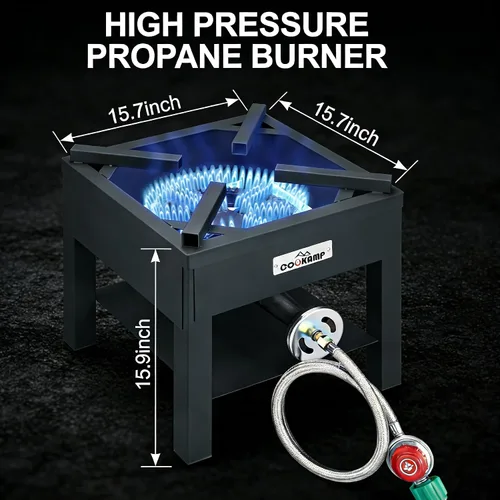 Miniatura 2 de COOKAMP Cocina de gas propano de alta presión de 1 quemador para exteriores, 260000 BTU con regulador ajustable de 0-30 PSI y manguera trenzada