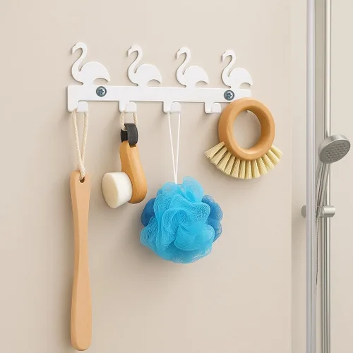 Miniatura 3 de Dependable Industries inc. Essentials Soporte para llaves multiusos de 4 ganchos para montaje en pared, cisnes blancos