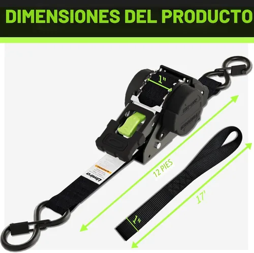 Miniatura 9 de Correas de trinquete retráctiles de 1 pulgada x 12 pies, resistentes con perno en la correa de trinquete retráctil automático, resistencia a