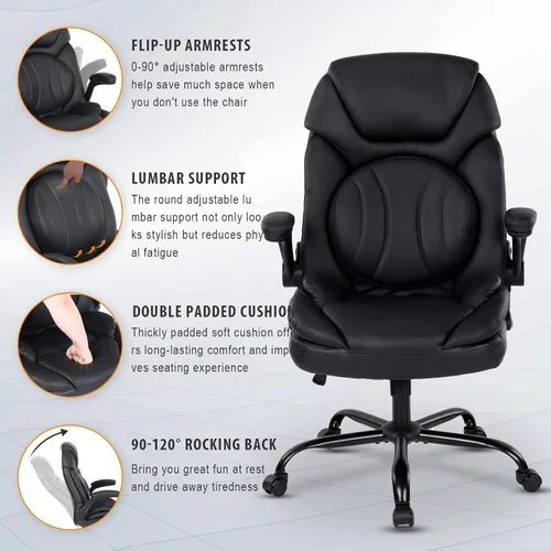 Miniatura 8 de Silla ergonómica de escritorio de oficina con brazos abatibles de apoyo trasero, cómoda silla de oficina ejecutiva, color negro
