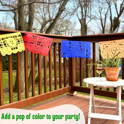 Miniatura 4 de Dia de los Muertos Papel Picado (PAPEL) – Decoración de fiesta del Día de Muertos (paquete de 4, 10 banderas por bandera) – Papel Picado Mexicano
