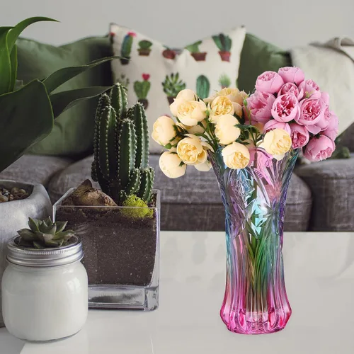 Miniatura 2 de Florero de cristal arcoíris de boca ancha de vidrio colorido para estantería, mesa de comedor, oficina, escritorio, sala de reuniones, baño