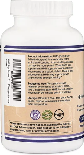 Miniatura 4 de Double Wood Supplements Suplemento HMB, probado por terceros, sin OMG, sin gluten, 120 cápsulas, 1000 mg por porción, 500 mg por cápsula