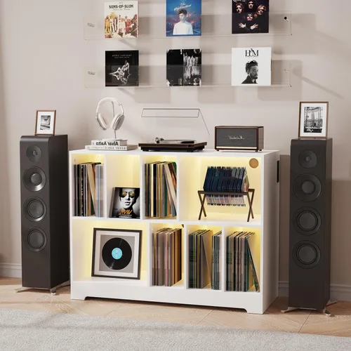 Miniatura 4 de Soporte para tocadiscos de vinilo de alta calidad, soporte para tocadiscos con estantes ajustables, capacidad para más de 250 álbumes, diseño