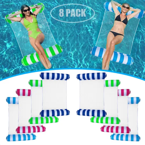 Paquete de 8 flotadores de piscina tamaño adulto, juguetes inflables multiusos 4 en 1 (silla, silla de descanso, hamaca, flotador) para piscina,