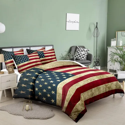 Miniatura 2 de TAILOR SHOP - Juego de edredón con bandera americana para niños y adolescentes, juego de ropa de cama con patrón de bandera americana, tamaño queen