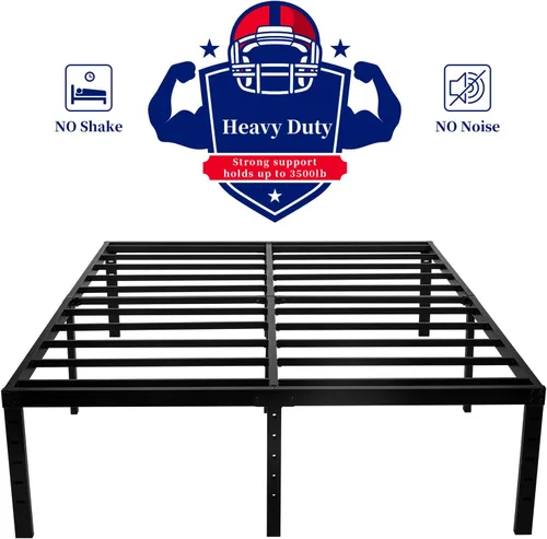 Miniatura 3 de Base de cama tamaño King, plataforma de metal de 16 pulgadas con soporte de listones de acero, soporta hasta 3500 libras, sin ruido, fácil montaje