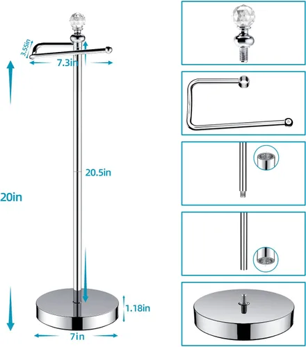 Miniatura 5 de ROLABAM Soporte de papel higiénico (con función de reserva) Soporte de papel higiénico independiente para baño, altura total de 24.4 pulgadas