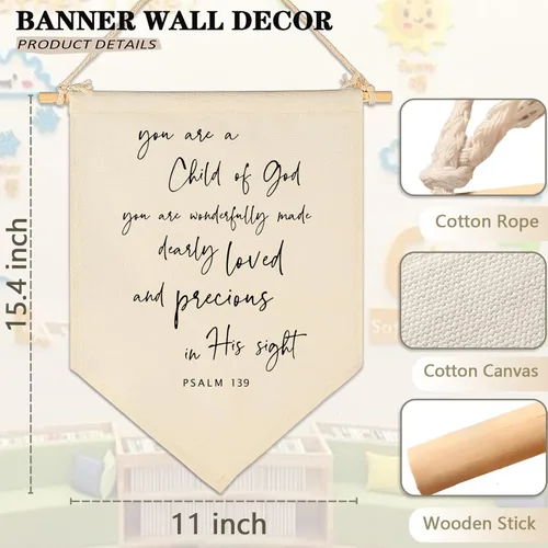Miniatura 6 de Tú eres un hijo de Dios - Decoración de pared con escritura, bandera de bebé como regalo para la ducha - Regalos de bandera decorativa para bebés