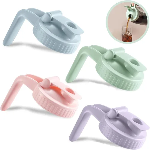 Paquete de 4 tapas para tarros Mason de boca ancha en forma de V con asa, tapa de boquilla con tapa abatible extendida, fácil de abrir, herméticas a