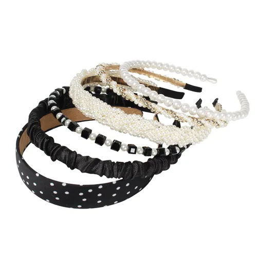 Vintage Headbands for Women Non Slip Pearls Polka Dots Headband | Cute Pearl Hair Bands for Girls,Twisted Head Band,Black Padded Headband Set,Non