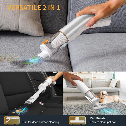 Miniatura 5 de Aspiradora portátil inalámbrica para automóvil, 5 en 1, mini aspiradora de mano inalámbrica con filtro HEPA, 2 modos de succión, potencia de succión