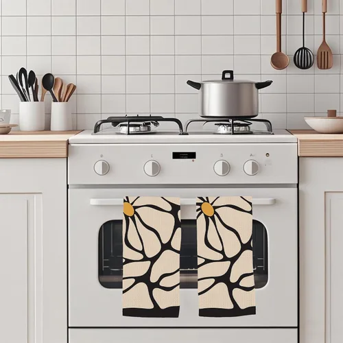 Miniatura 4 de Juego de 2 toallas de cocina abstractas bohemias florales de los años 70, toallas de mano de secado rápido para cocina, regalos para mujeres