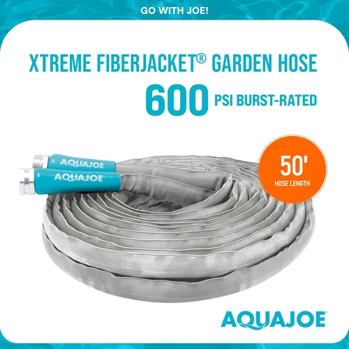 Miniatura 6 de Aqua Joe XTREME FIBERJACKET Manguera de jardín, 50 pies, resistente a las torceduras, flexible, 600 PSI, 5/8 de diámetro, ligera, accesorios