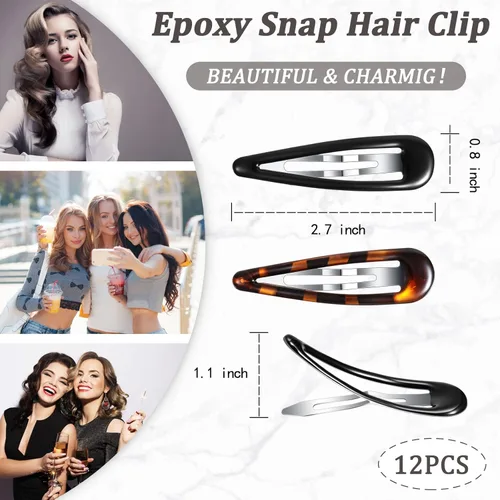 Miniatura 3 de Waydress 12 piezas de pinzas para el cabello con cierre de presión ovalado para mujeres, pasadores de tortuga de metal, agarres para cabello fino