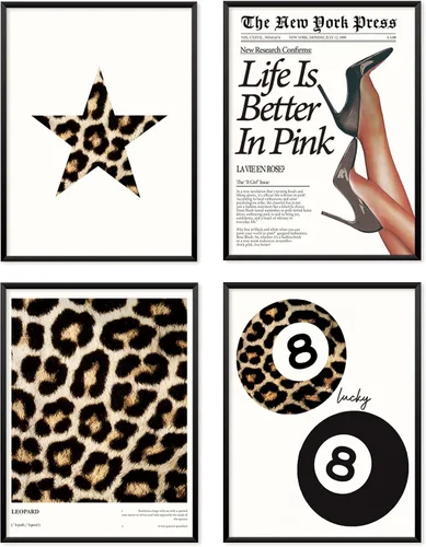 Miniatura 7 de Locomiss Pósteres de arte de pared de leopardo blanco y negro, decoración de habitación con estampado de leopardo, estampado retro de guepardo funky