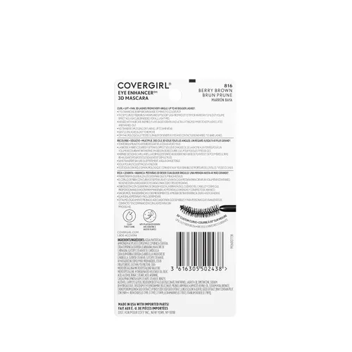 Miniatura 9 de CoverGirl Potenciador de ojos, marrón baya, rímel 3D, cepillo de fibra curvada, cera de elevación a base de plantas, para todo tipo de pestañas, uso