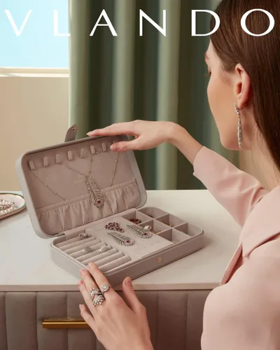 Miniatura 3 de Vlando Joyero de viaje para mujer, organizador portátil de piel sintética para viajes, almacenamiento para collares, aretes, anillos