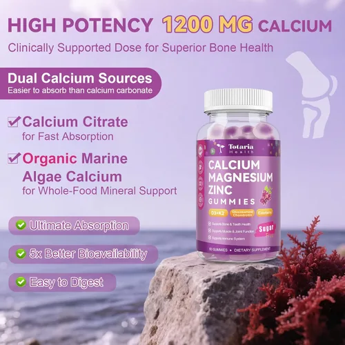 Miniatura 2 de Totaria Gomitas de calcio y magnesio y zinc sin azúcar para mujeres y hombres, 19 en 1 de máxima absorción de calcio 1200 mg suplementos