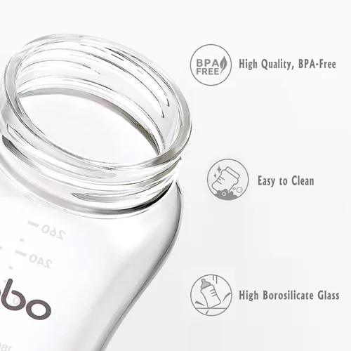 Miniatura 5 de YOHKOH Biberón de vidrio natural con pezón de flujo lento de nivel 1, biberones anticólicos para recién nacidos, botella de vidrio de cuello ancho