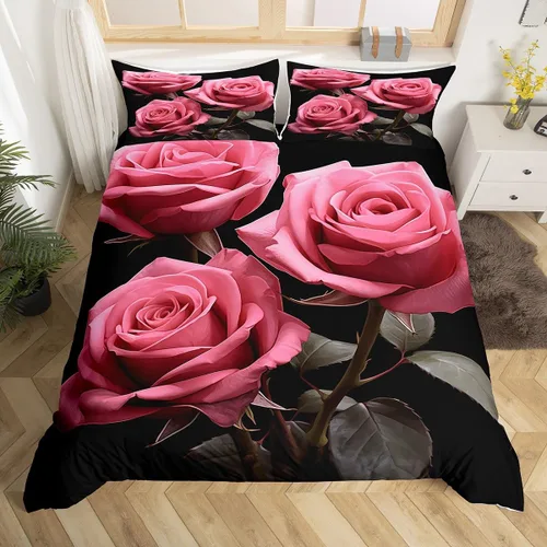 Miniatura 13 de Juego de funda de edredón con diseño floral de rosas arcoíris para niños, niñas y mujeres, funda de edredón colorida para parejas, enamorados, día