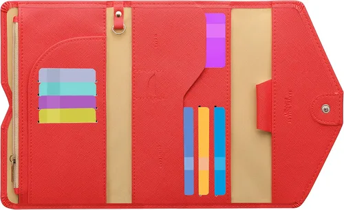 Miniatura 114 de Zoppen - Billetera de viaje con bloqueo RFID multiusos (Ver.4) Portatarjetas de pasaporte y vacunas, organizador de documentos de tres pliegues