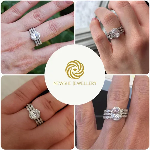 Miniatura 2 de Newshe Jewellery - Juego de anillo de compromiso, enchapados en plata 925, CZ blanco, tamaños 5-10