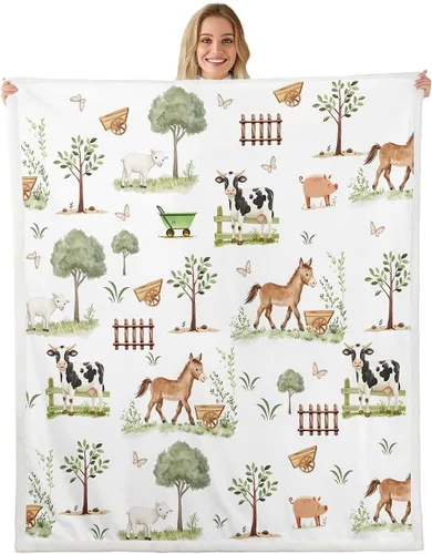 Miniatura 33 de Erosebridal - Mantas de bebé unisex para niños y niñas, mantas de guardería de animales de granja de minky 40x50, manta sherpa con diseño de tractor