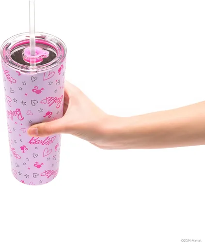 Miniatura 9 de Dragon Glassware x Barbie - Vaso térmico aislado al vacío con tapa y pajilla, vaso térmico de acero inoxidable de 24 onzas con 2 pajillas, vaso
